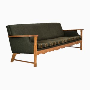 Danish 4 Seater Sofa in Wool & Oak Wood, 1970s