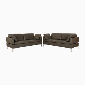 Leather Sofa Set in Grey from Brühl Alba, Set of 2