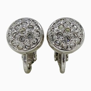 Vintage Earrings with Rhinestone in Silver from Christian Dior, Set of 2