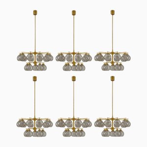 Swedish Chandeliers in Brass and Glass attributed to Holger Johansson, 1970s