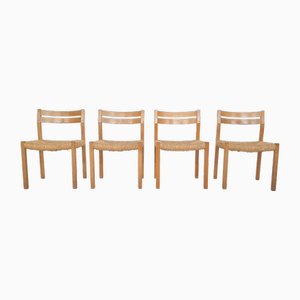 Oak Sisal Dining Chairs Model 401 attributed to J.L Moller, Denmark, 1970s, Set of 4