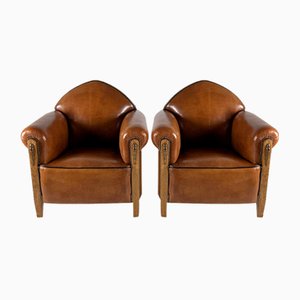 Art Deco Club Chairs in Sheep Leather, Set of 2