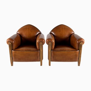 Set of Art Deco Club Chairs in Sheep Leather