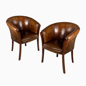 Leather Tub Chairs, Set of 2