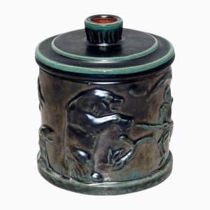 Caja con tapa de cerámica esmaltada de Upsala Ekeby, Sweden, años 40