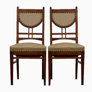 Art Nouveau Dining Room Chairs in Light Skai Leather Upholstery, Set of 4
