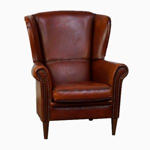 Brown Leather Wing Chair