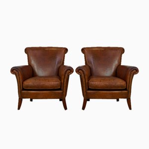English Leather Armchairs with High Back, Set of 2