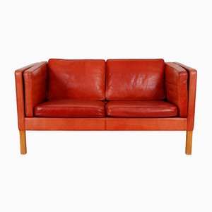 2-Sitzer 2332 Sofa aus indisch rotem Anilinleder von Børge Mogensen