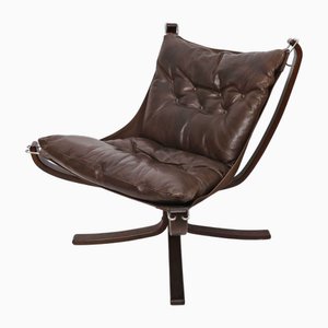 Brown Leather Falcon Armchair by Sigurd Resell for Vatne Møbler, 1970s