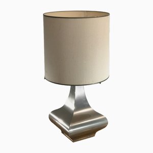 Lámpara de mesa neoclásica de bronce plateado atribuida a Maison Jansen, años 70