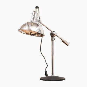 Table Lamp in Black Cast Aluminum Base, Chrome-Plated Metal Rods, Chrome-Plated Sheet Metal Lampshade