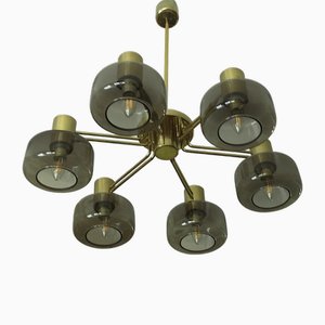 Brass and Glass Large Chandelier by Hans-Agne Jakobsson, 1960s