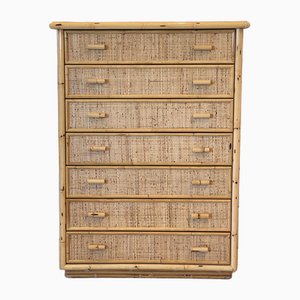 Bamboo and Wicker Chest of Drawers, 1970s