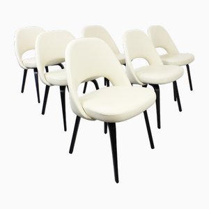 Vintage Executive Chairs in Ivory Leather by Eero Saarinen for Knoll International, Set of 6