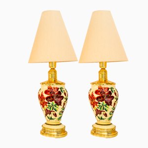 Largw Historistic Table Lamps with Fabric Shades, Vienna, 1890s, Set of 2