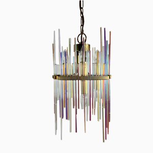 Vintage Italian Chandelier in Brass and Murano Glass, 1960s