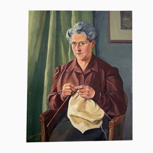 Knitting, 1945, Oil on Canvas
