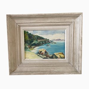 J. Bellemont, Mediterranean Sea, 1950s, Oil on Wood, Framed