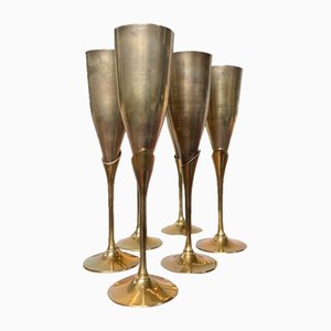Flute da champagne in ottone, anni '70, set di 6