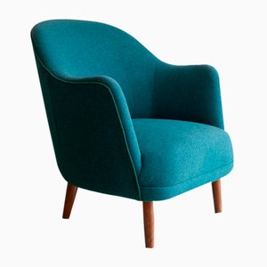 Danish Modern Easy Chair in Teal Blue, 1950s