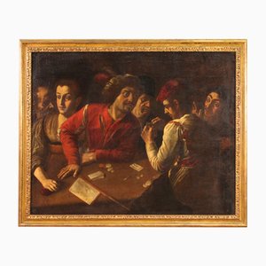 Artista italiano, jugadores de cartas, 1650, óleo sobre lienzo, enmarcado