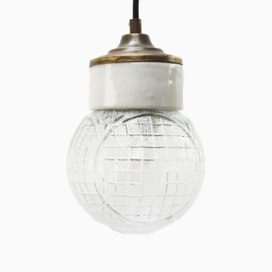 Vintage Industrial Clear Glass and Brass Pendant Lamp