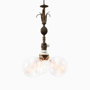 Lampada Art Nouveau in ottone e porcellana, Francia