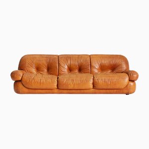 Italian Cognac Leather Sofa from Mobil Girgi, 1970s