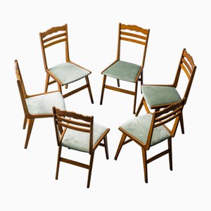 Stühle aus Holz & Grünem Samt, 1960er, 6 . Set