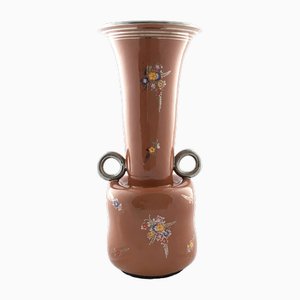 Vintage Brown Lacquered and Hand Painted Terracotta Deruta Amphora Vase, Italy, 1940s