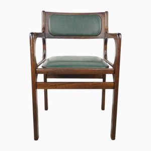 Armchair in Wood and Dark Green Synthetic Leather, 1960s