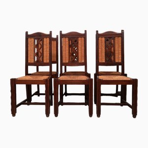 Art Deco Brutalist Oak Dining Chairs attributed to Charles Dudouyt, 1950s, Set of 6