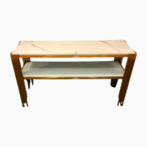 Vintage Console in Golden Metal with Veined White Marble Top, 2000s