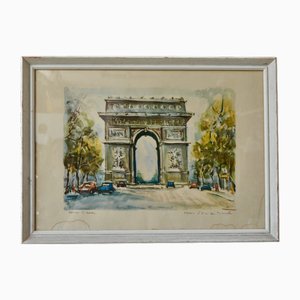 Marius Girard, L'Arc De Triomphe Paris, 1950s, Lithograph, Framed