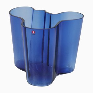 Large Blue Savoy Glass Vase by Alvar Aalto for Iittala