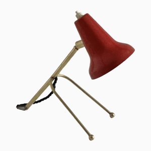Lámpara de pared o mesa Diabolo Cocotte francesa vintage en rojo con trípode, años 50