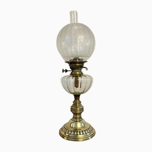 Lampada a olio antica vittoriana in ottone, fine XIX secolo
