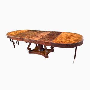 Large Early 20th Century Extendable Oval Table in Oak with Burl Walnut Veneer Top
