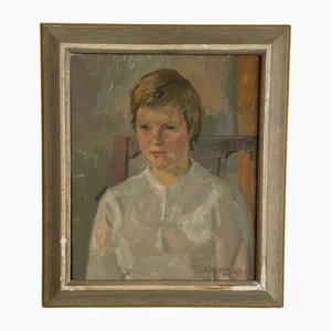 Retrato de mujer joven, años 20, óleo sobre lienzo, enmarcado