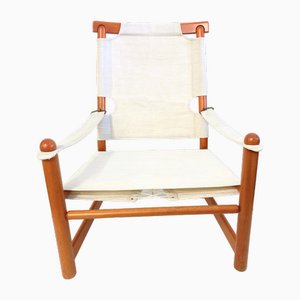Safari Chair in Wood & Linen, 1970s