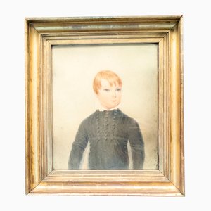 English Artist, Portrait of a Young Boy, 1800s, Watercolor, Framed