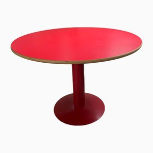 Dining Table with Red Steel Base & Laminated Wooden Top, the Netherlands, 1990s