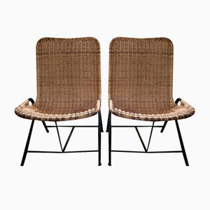 Rattan Model 587 Lounge Chairs by Dirk Van Sliedregt for Gebr. Jonkers, 1950s, the Netherlands, Set of 2