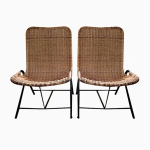 Set of Rattan Model 587 Lounge Chairs by Dirk Van Sliedregt for Gebr. Jonkers, 1950s, the Netherlands
