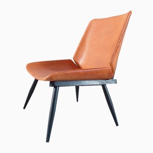 Easy Chair Scandinave en Cuir dans le style d'Ilmari Tapiovaara, 1950s