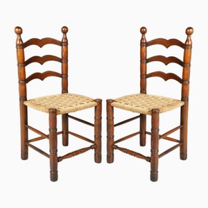 Hemp Rope and Oak Chairs attributed to Charles Dudouyt, 1940s, Set of 2