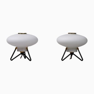 Lámparas de mesa Ufo Futurism opalino de Stilnovo, años 50. Juego de 2