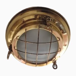 Vintage Boat Brass and Glass Ceiling Lamp, 1980s