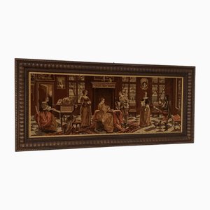 Large Tapestry Style Velvet Artwork in Large Wooden Frame, 1950s